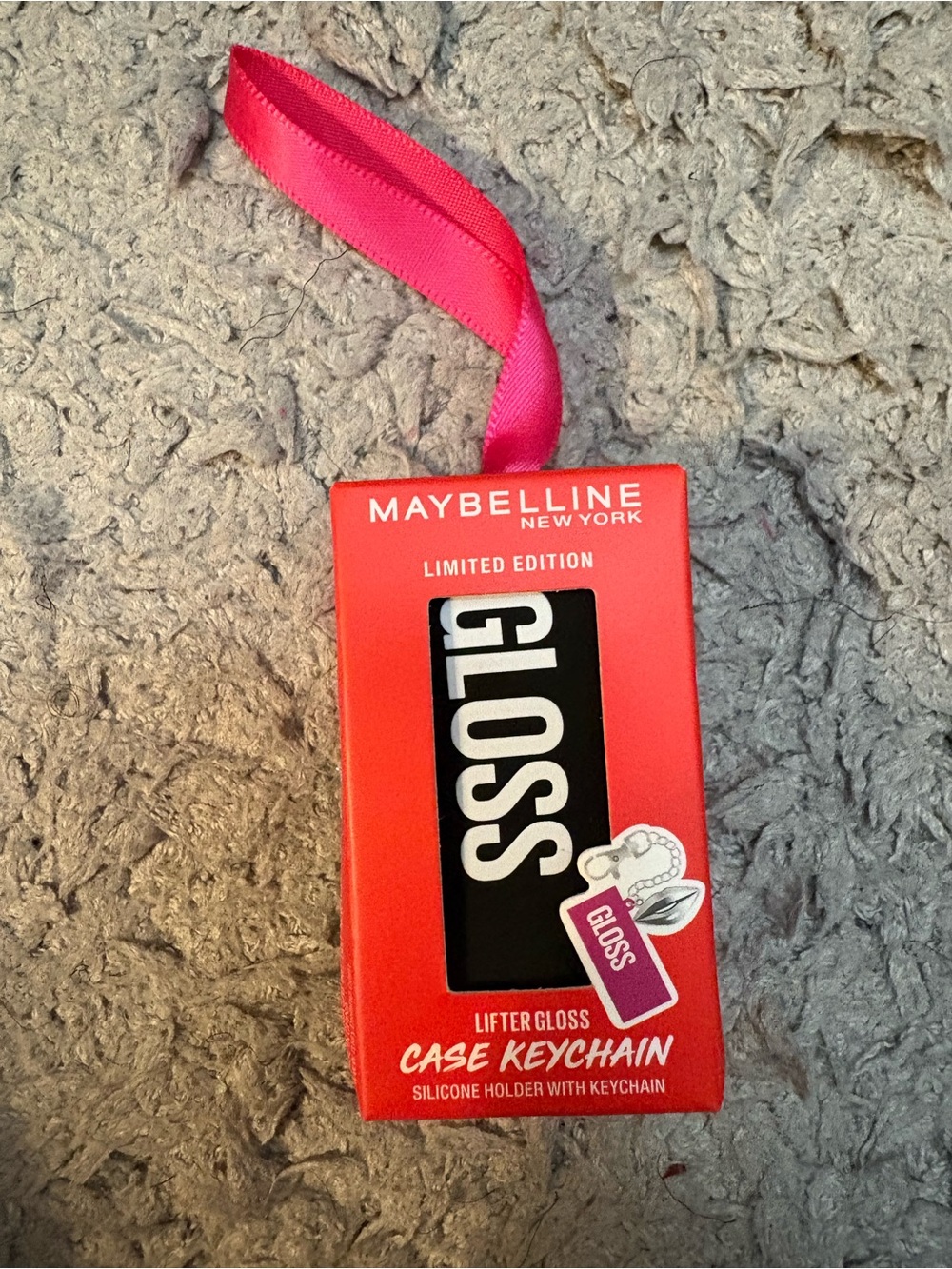Maybelline Red Gloss Case Keychain with Pink Ribbon